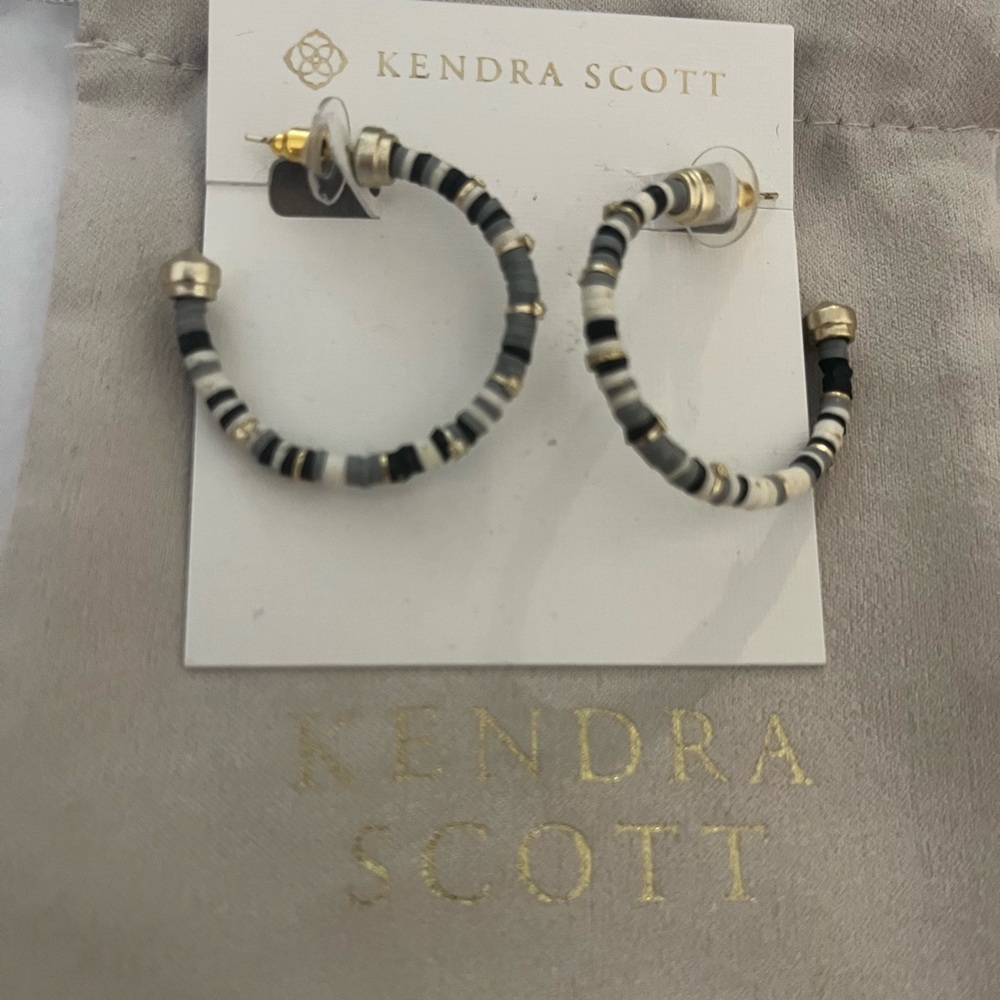 Kendra Scott Reece Black and Cream Beaded Hoops